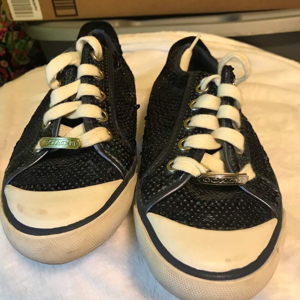 Coach navy sequined tennis shoes
